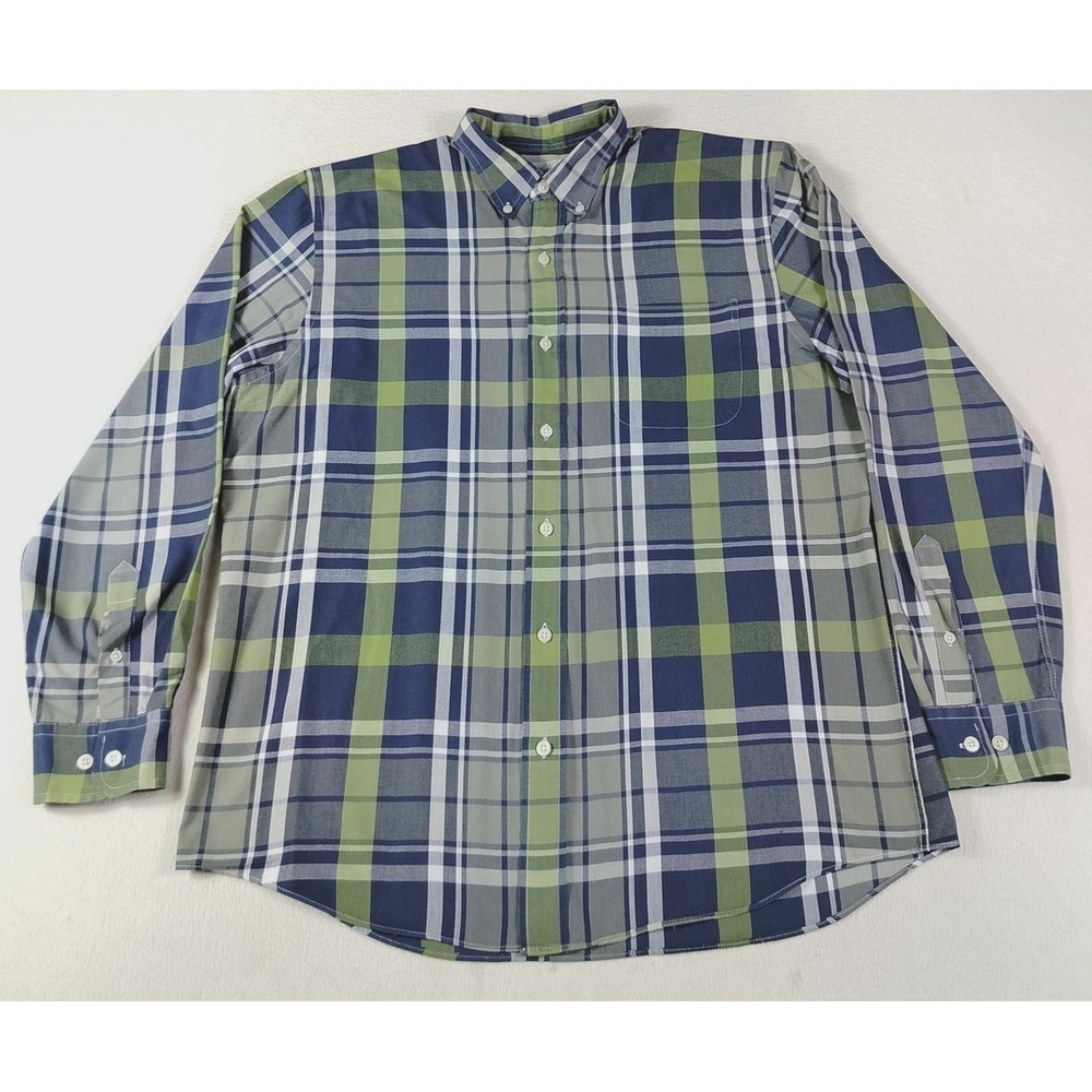 Saddlebred Shirt Mens Large Blue Green Plaid Long Sleeve Business Casual Office